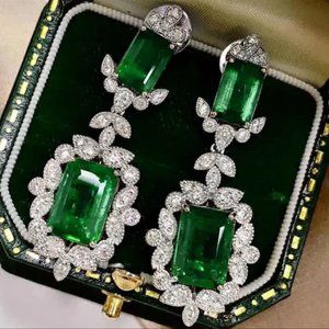 New Silver with Imitation Emerald Drop Earrings